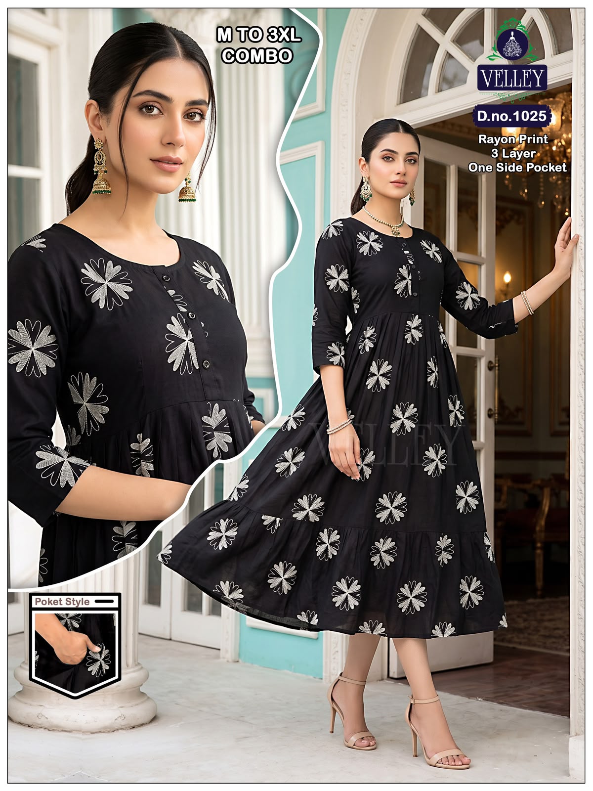 New Colors 3 Layers 2909 Velley Rayon Anarkali Kurtis Supplier