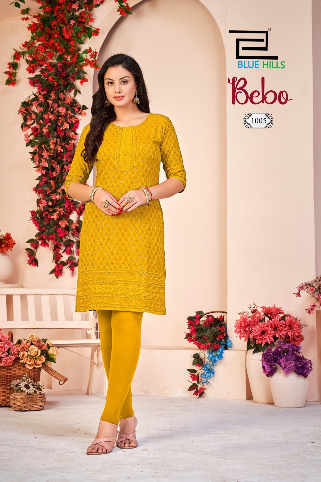 New Colors Bebo Blue Hills Rayon Knee Length Kurtis Supplier