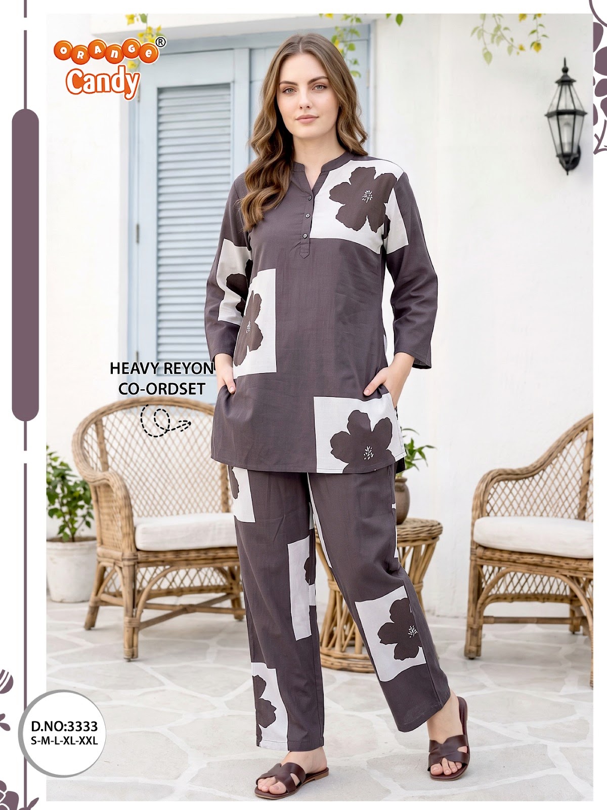 New Colors Design 3333 Orange Candy Rayon Co Ord Set Exporter Gujarat