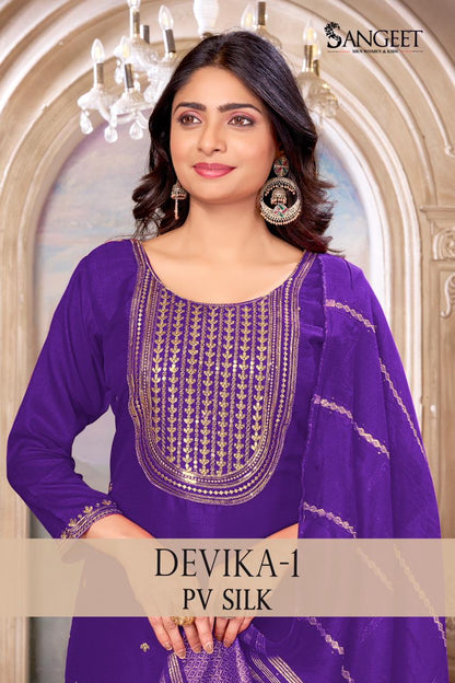New Colors Devika Sangeet Pv Silk Readymade Pant Style Suits Wholesaler Ahmedabad