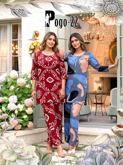 New Colors Pogo 22 Prmnt Rayon Co Ord Set Exporter Gujarat