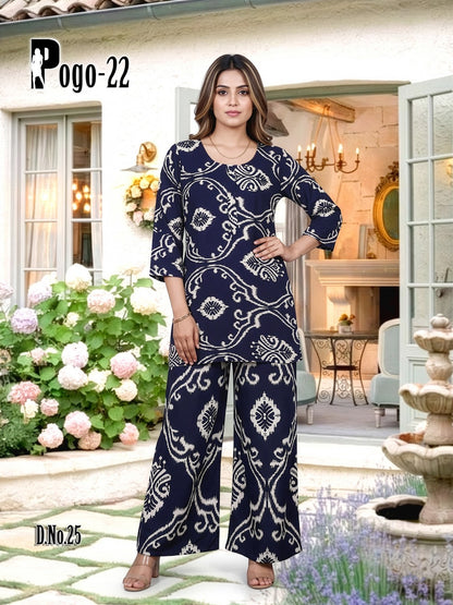 New Colors Pogo 22 Prmnt Rayon Co Ord Set Exporter Gujarat