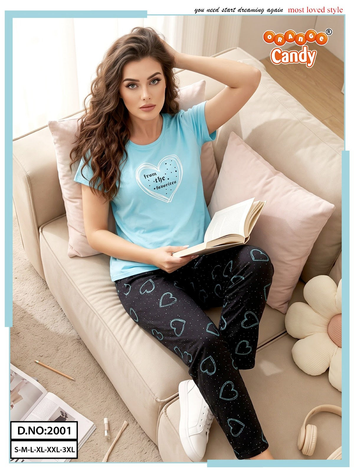 New Colour Design 2001 Orange Candy Pyjama Night Suits Wholesale