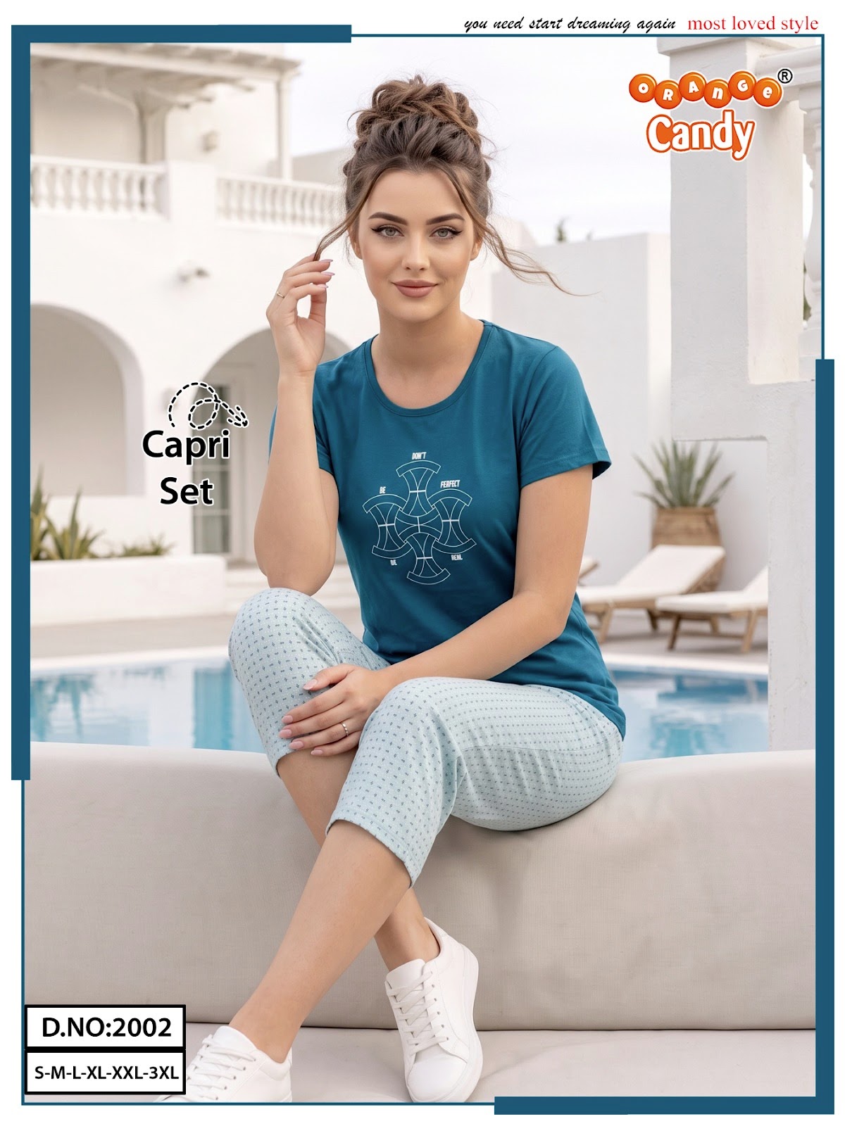 New Colour Design 2002 Orange Candy Capri Night Suits Supplier Ahmedabad
