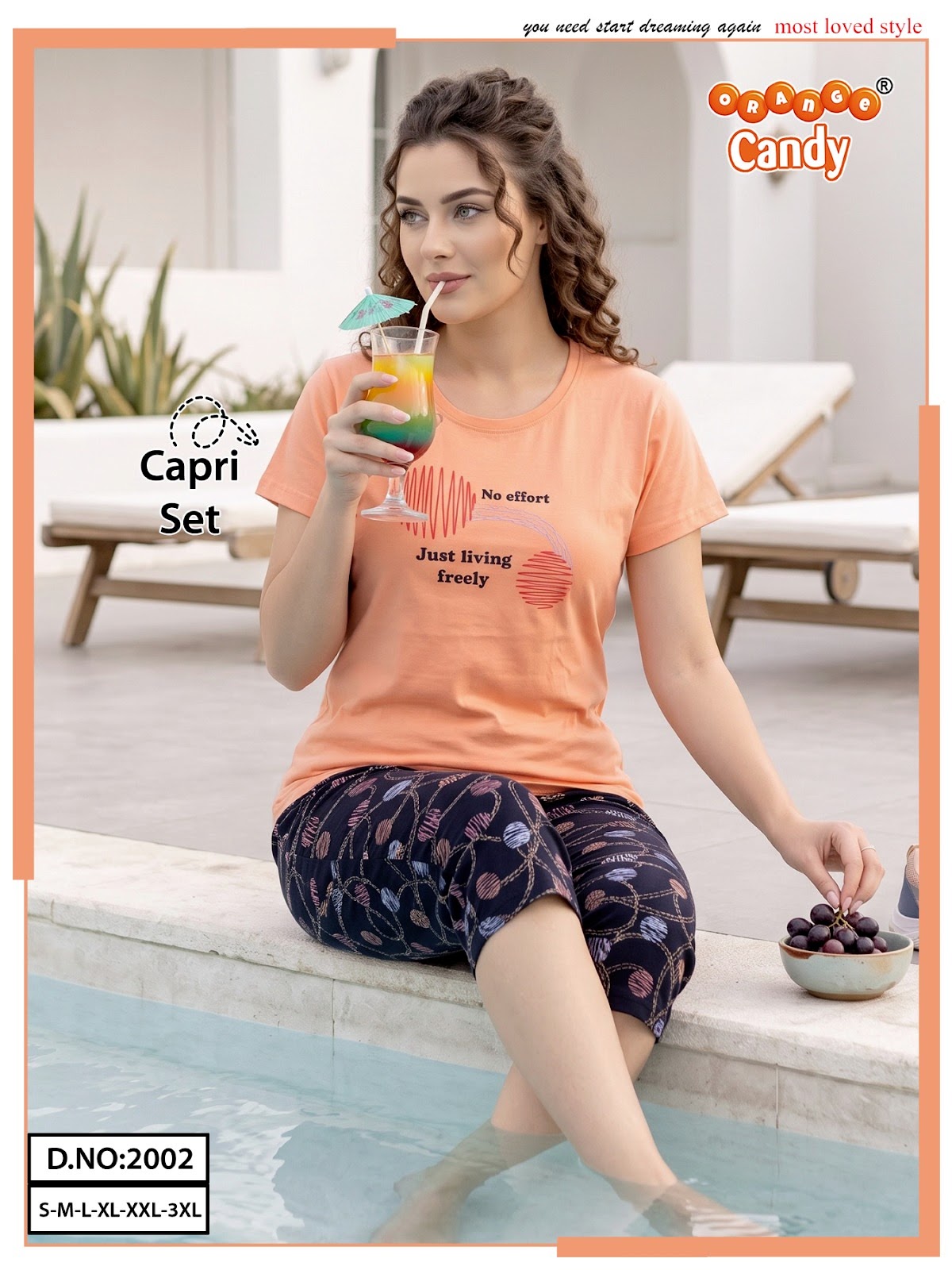 New Colour Design 2002 Orange Candy Capri Night Suits Supplier Ahmedabad