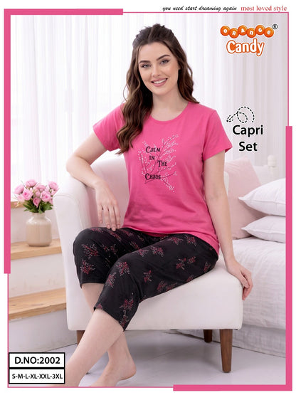 New Colour Design 2002 Orange Candy Capri Night Suits Supplier Ahmedabad
