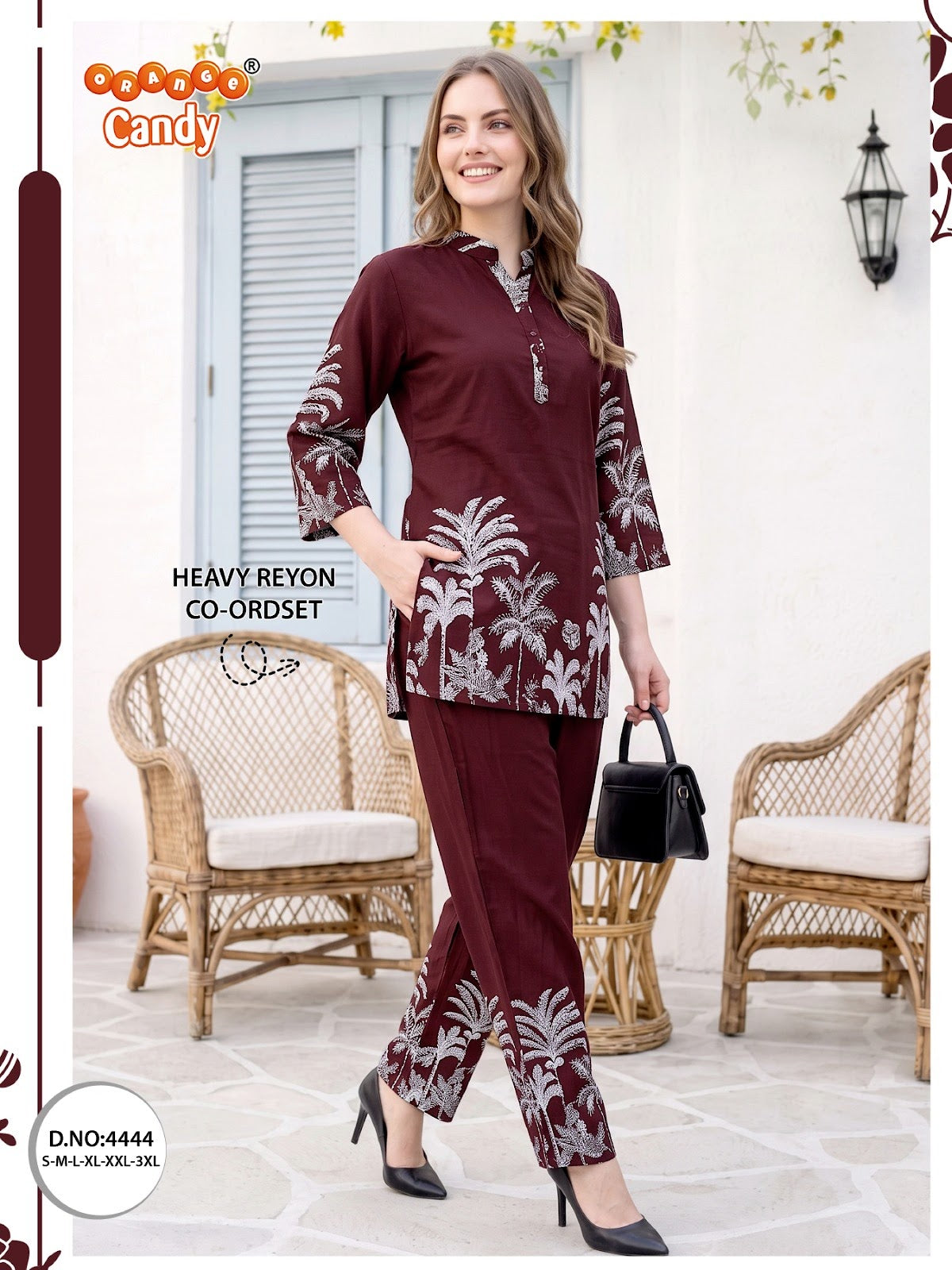 New Colour Design 4444 Orange Candy Reyon Co Ord Set Manufacturer Gujarat