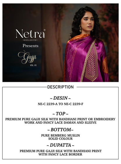 New Colour Gajji Vol 1 Netra Pant Style Suits Exporter