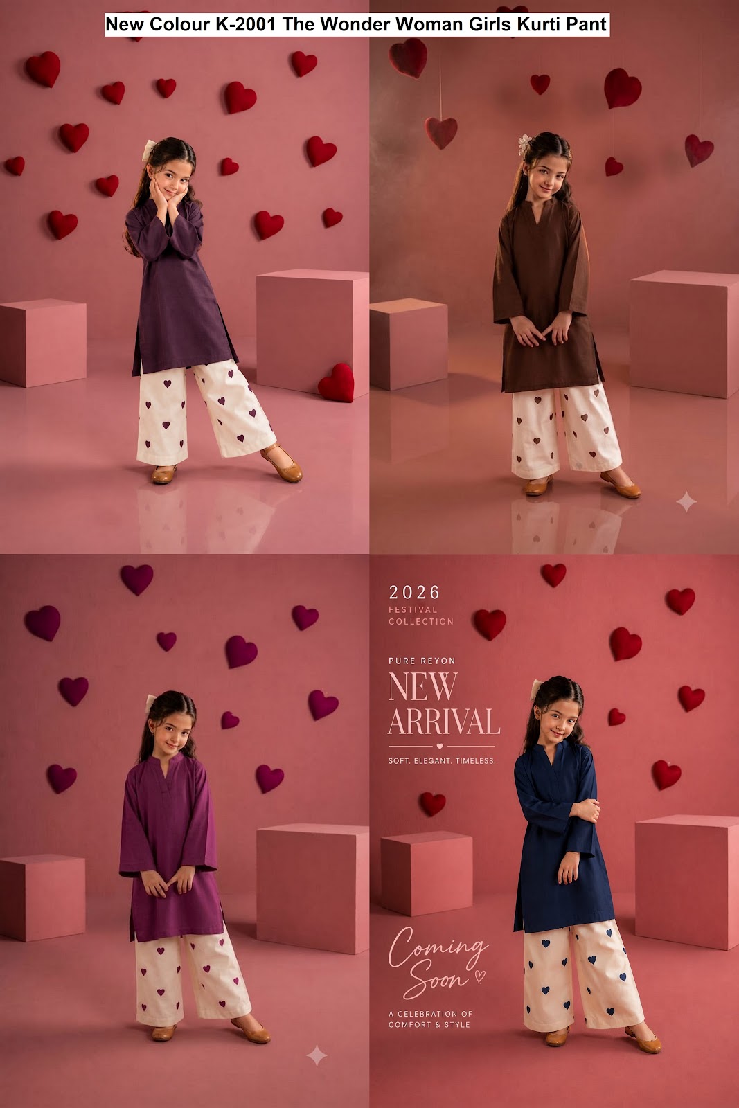 New Colour K-2001 The Wonder Woman Rayon Girls Kurti Pant Exporter Gujarat
