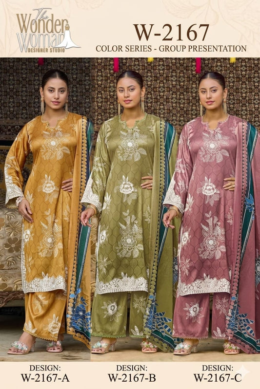 New Colour W-2167 Abc The Wonder Woman Japan Satin Pakistani Readymade Suits Manufacturer