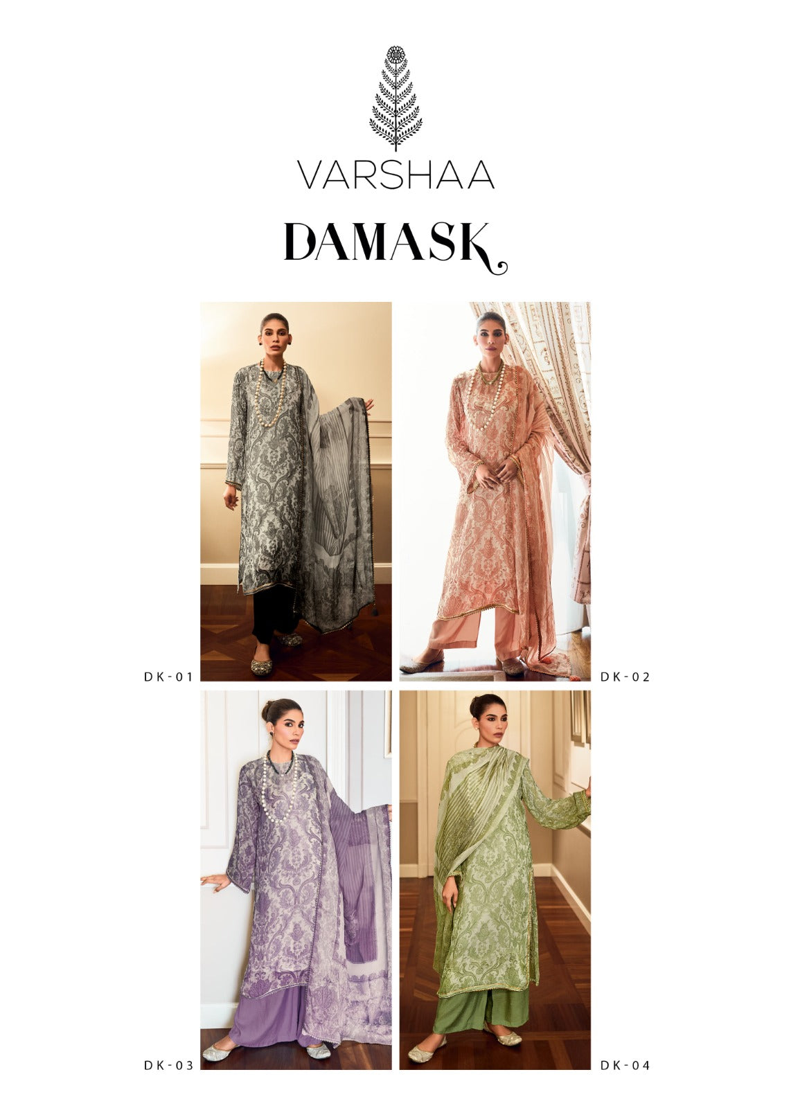 New Colours Damask Varsha Fashions Crepe Plazzo Style Suits Supplier Ahmedabad