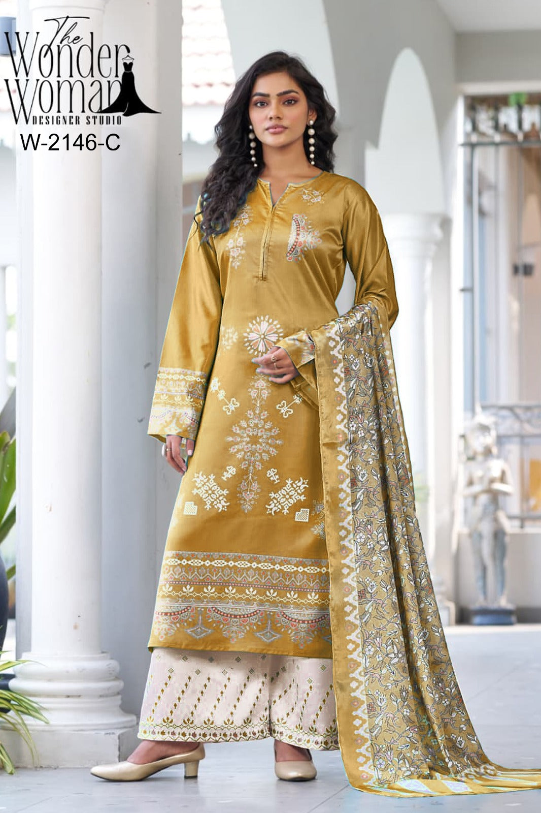 New Colours W-2146 The Wonder Woman Armani Satin Readymade Plazzo Style Suits Supplier India