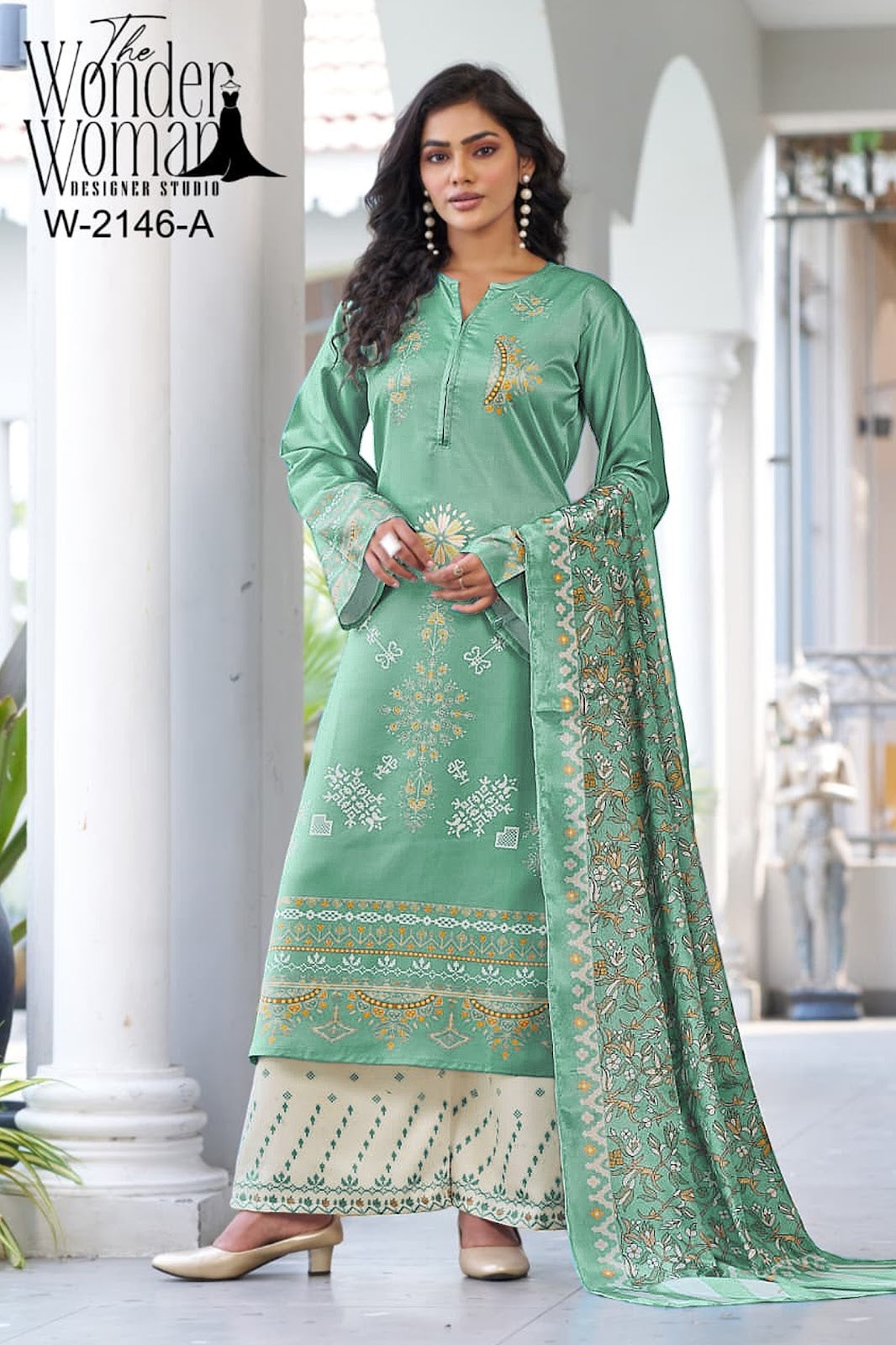 New Colours W-2146 The Wonder Woman Armani Satin Readymade Plazzo Style Suits Supplier India