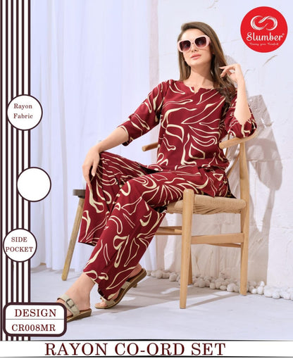 New Cr008 Slumber Rayon Co Ord Set Supplier Ahmedabad