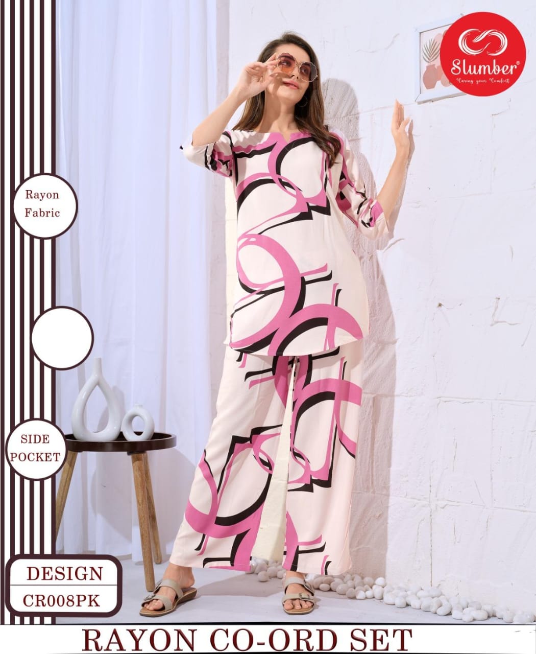 New Cr008 Slumber Rayon Co Ord Set Supplier Ahmedabad