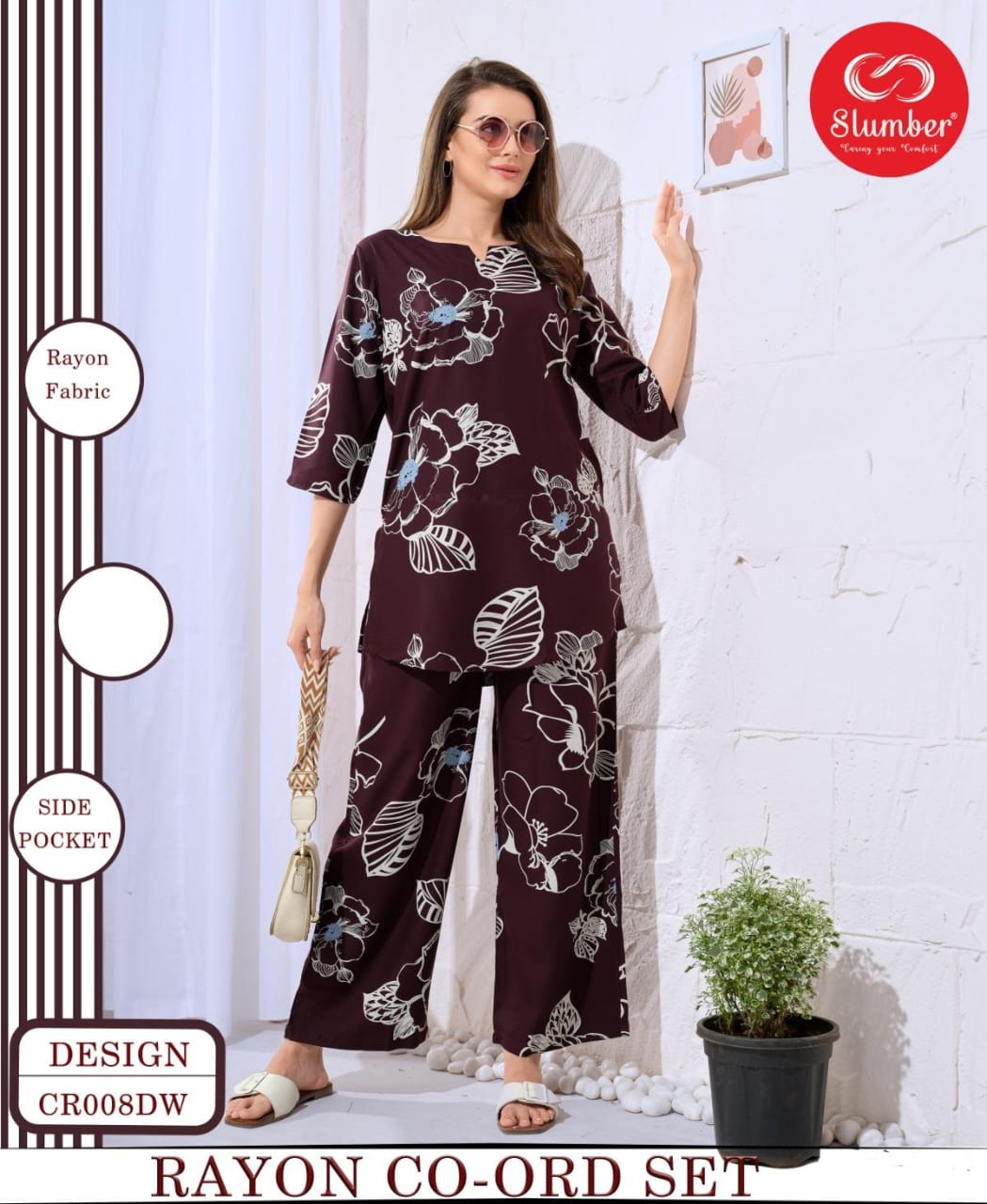 New Cr008 Slumber Rayon Co Ord Set Supplier Ahmedabad