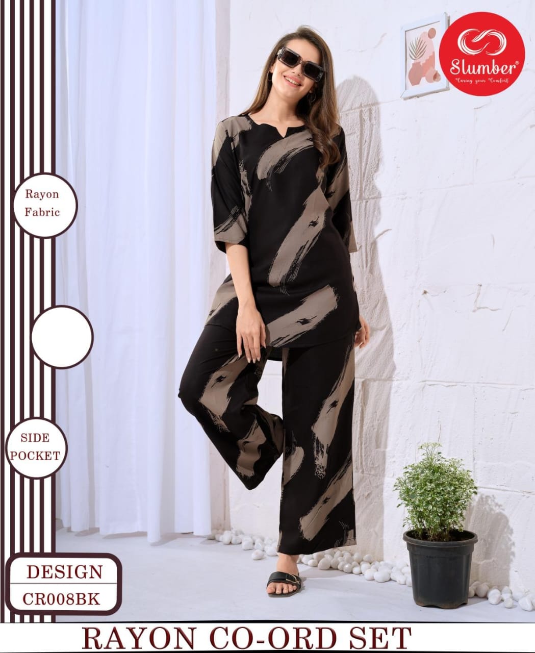 New Cr008 Slumber Rayon Co Ord Set Supplier Ahmedabad