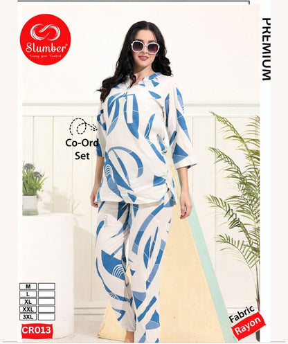 New Cr013 Slumber Rayon Co Ord Set Exporter Ahmedabad
