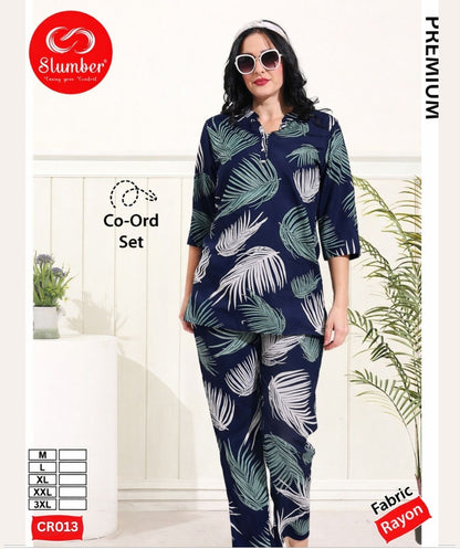 New Cr013 Slumber Rayon Co Ord Set Exporter Ahmedabad
