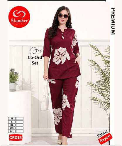 New Cr013 Slumber Rayon Co Ord Set Exporter Ahmedabad