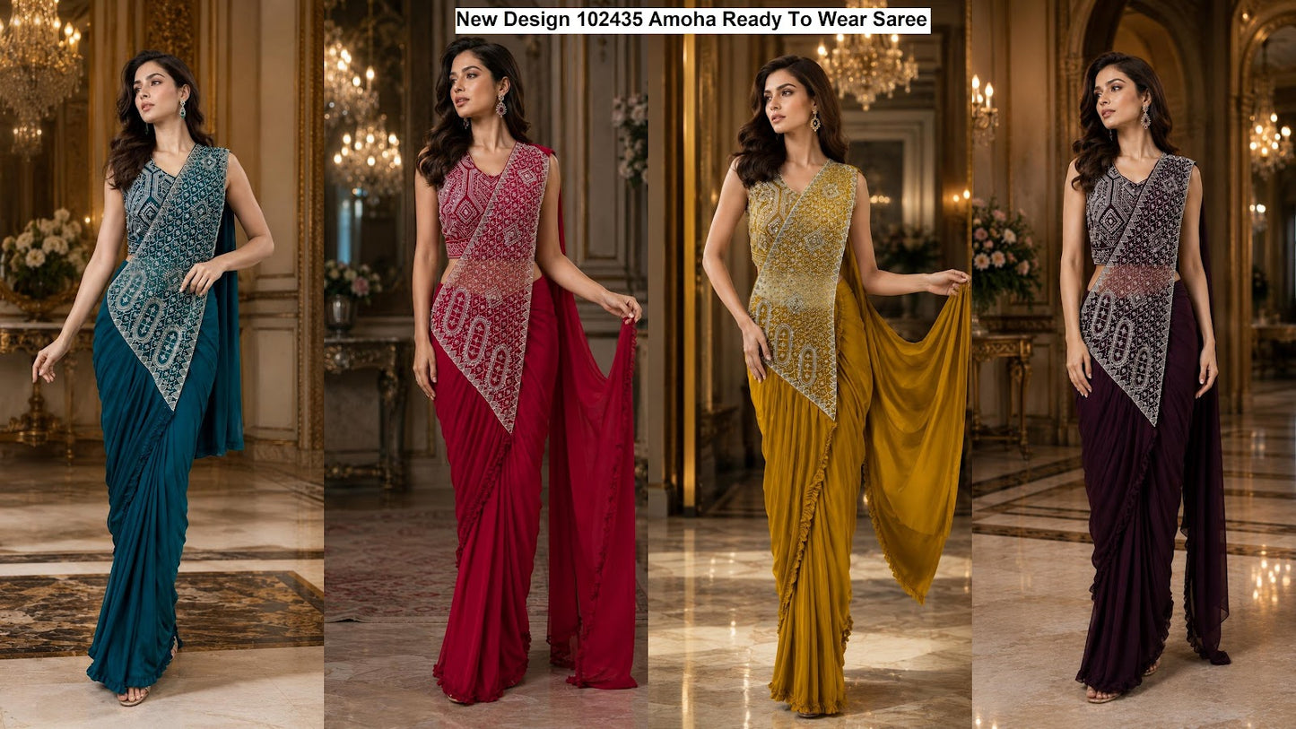 New Design 102435 Amoha Imported Lycra Ready To Wear Saree Wholesaler India