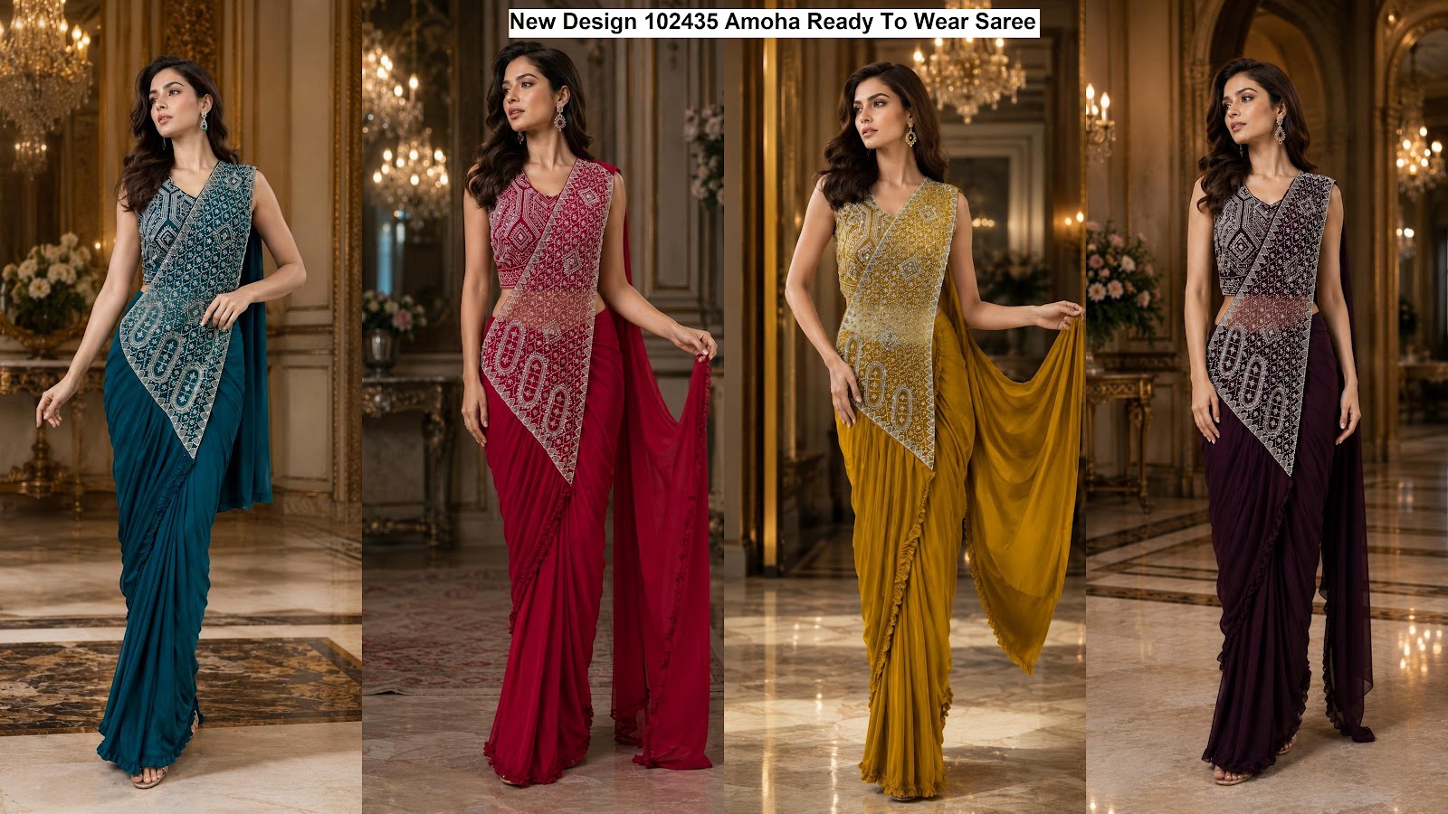 New Design 102435 Amoha Imported Lycra Ready To Wear Saree Wholesaler India