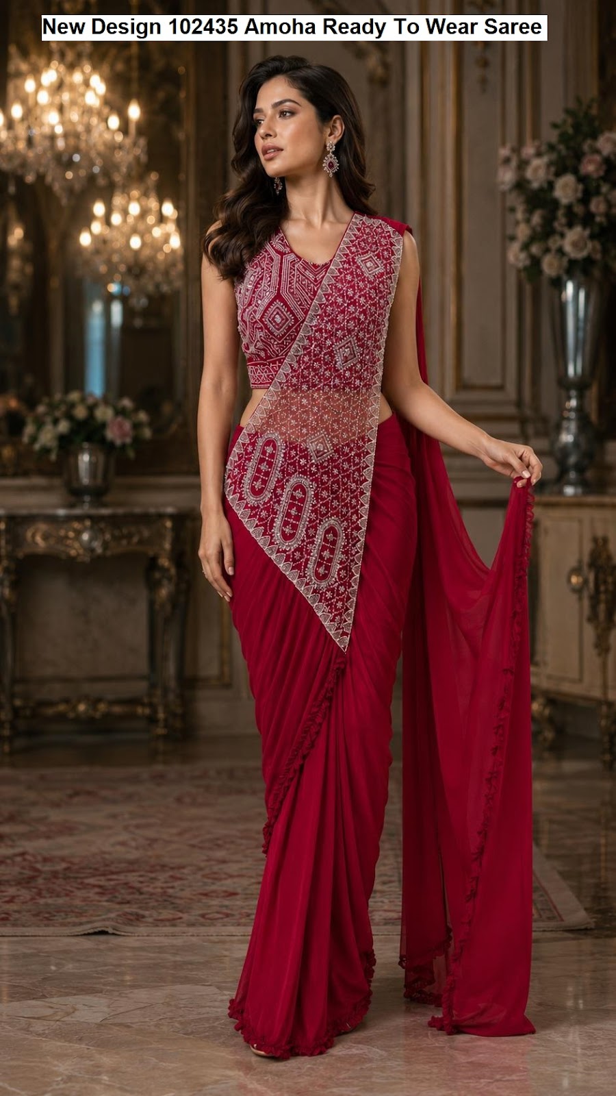 New Design 102435 Amoha Imported Lycra Ready To Wear Saree Wholesaler India