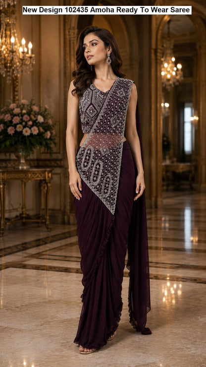 New Design 102435 Amoha Imported Lycra Ready To Wear Saree Wholesaler India