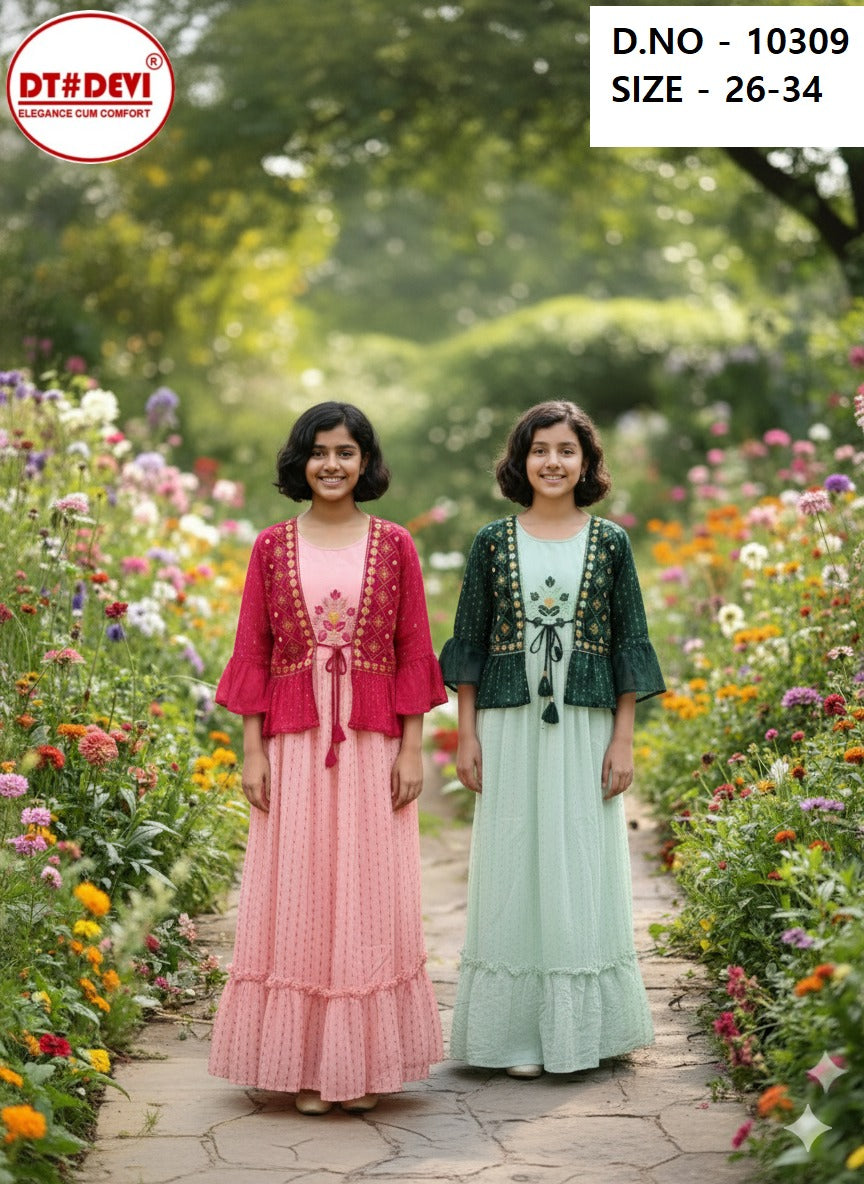 New Design 10309 With Koti Dt Devi Georgette Girls Gown Wholesaler India