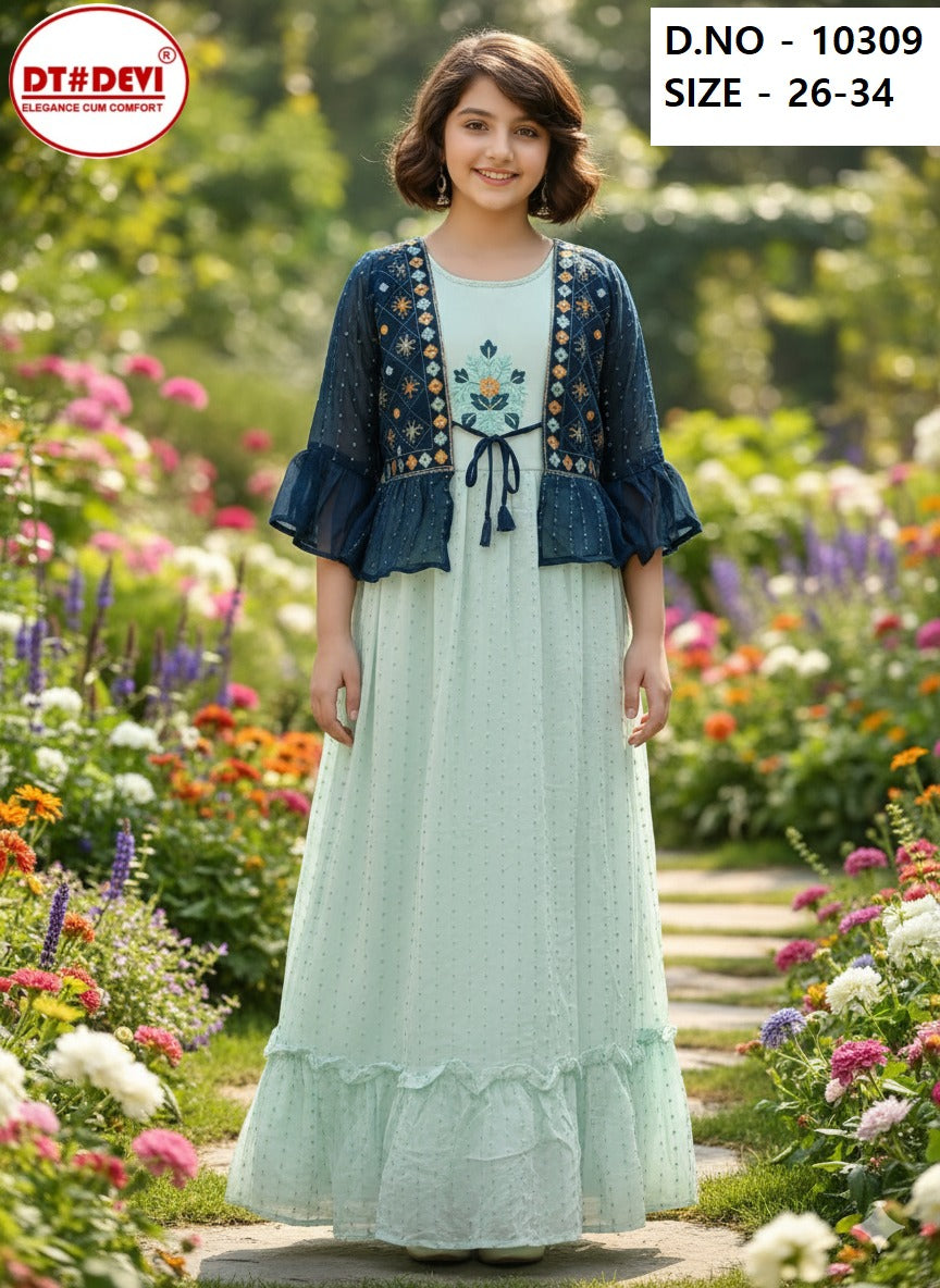 New Design 10309 With Koti Dt Devi Georgette Girls Gown Wholesaler India