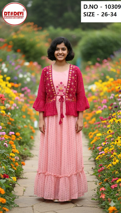 New Design 10309 With Koti Dt Devi Georgette Girls Gown Wholesaler India