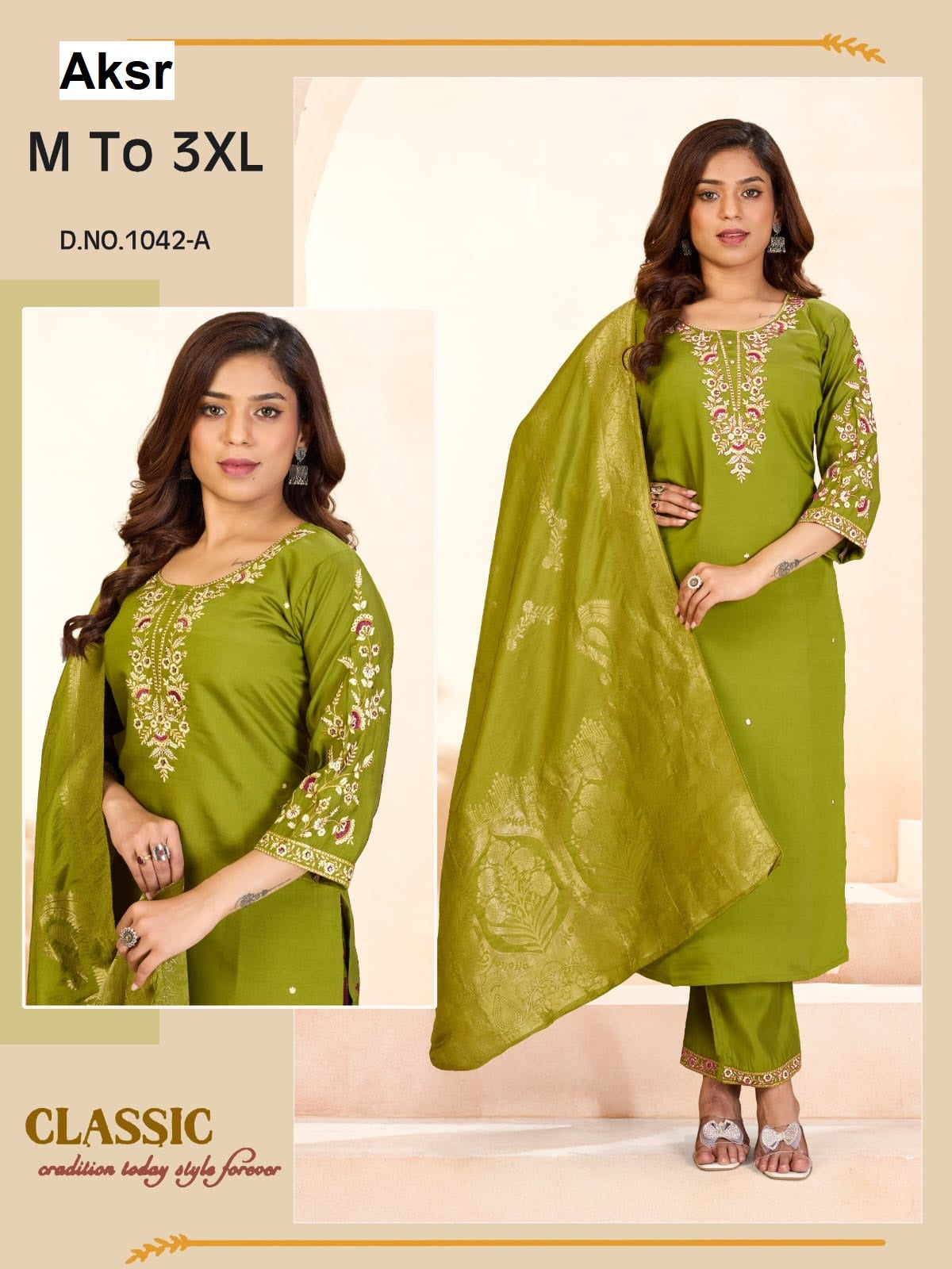 New Design 1042 Aksr Roman Silk Readymade Pant Style Suits Supplier