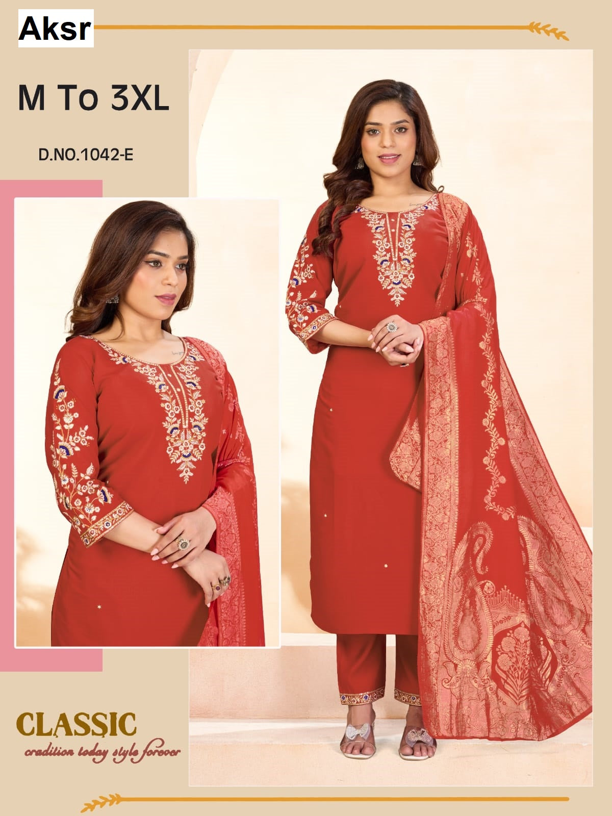 New Design 1042 Aksr Roman Silk Readymade Pant Style Suits Supplier