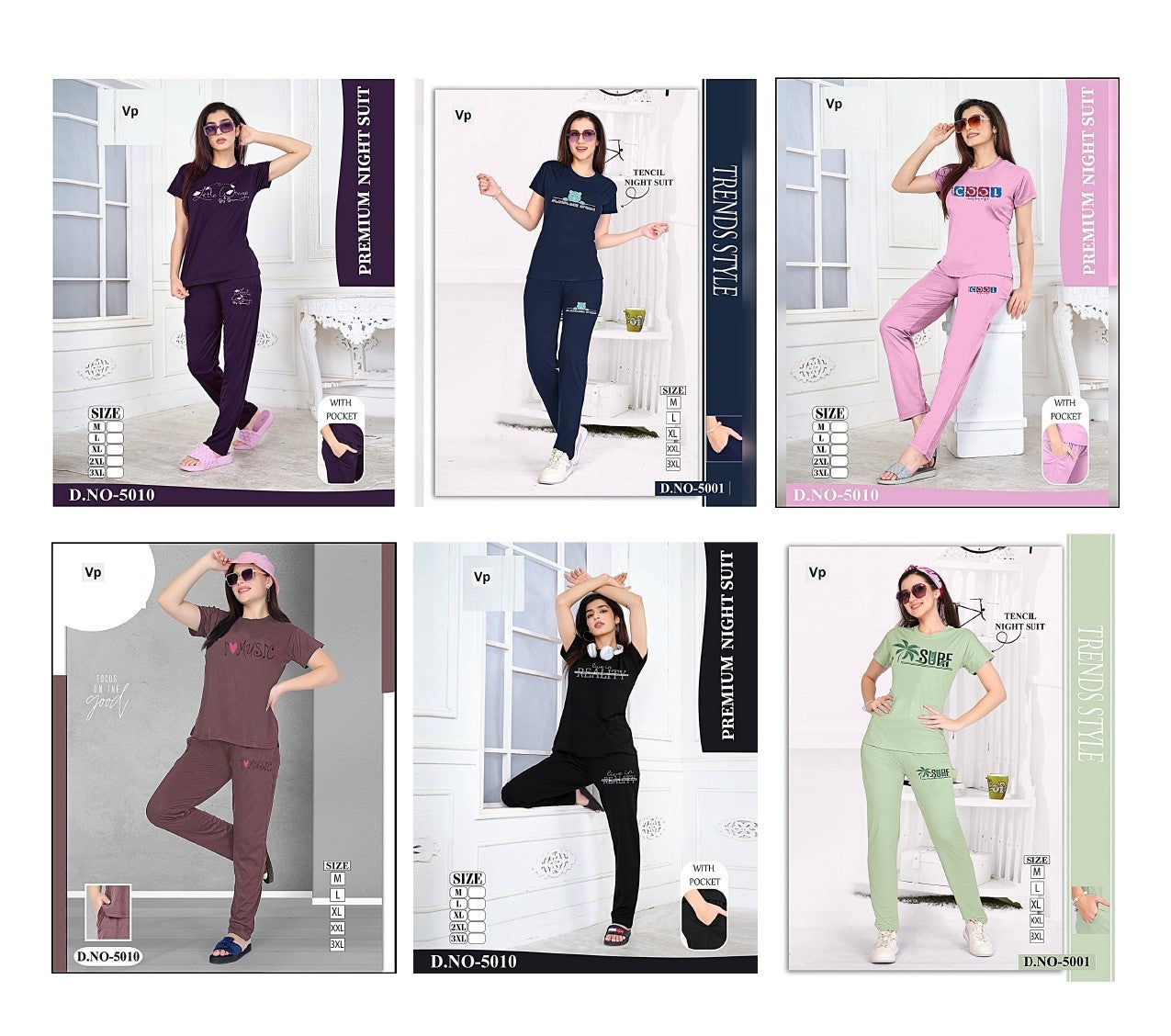 New Design 5010 Vp Tencil Pyjama Night Suits Wholesale Rate