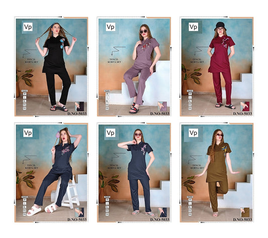 New Design 5033 Vp Tencil Kurta Night Suits Wholesale Rate