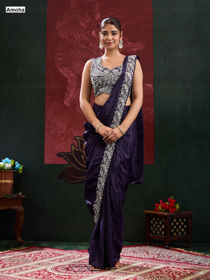 New Design A536 Amoha Chinnon Ready To Wear Saree Supplier