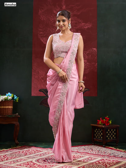 New Design A536 Amoha Chinnon Ready To Wear Saree Supplier