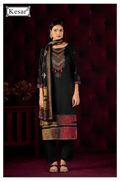 New Emberly Kesar Gaji Satin Karachi Salwar Suits Wholesaler