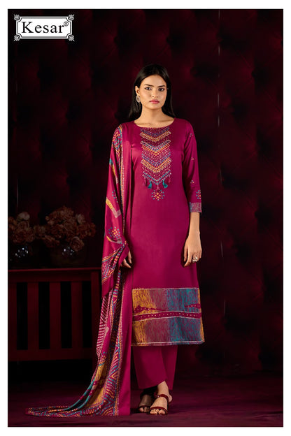New Emberly Kesar Gaji Satin Karachi Salwar Suits Wholesaler