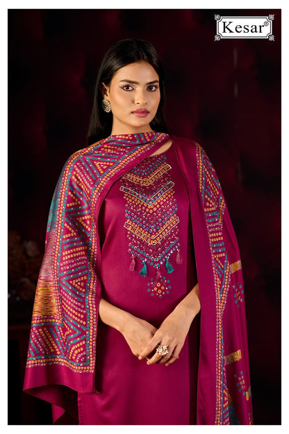 New Emberly Kesar Gaji Satin Karachi Salwar Suits Wholesaler
