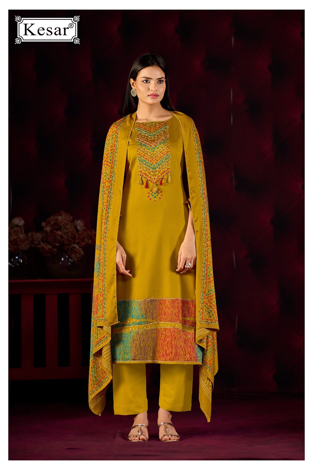 New Emberly Kesar Gaji Satin Karachi Salwar Suits Wholesaler