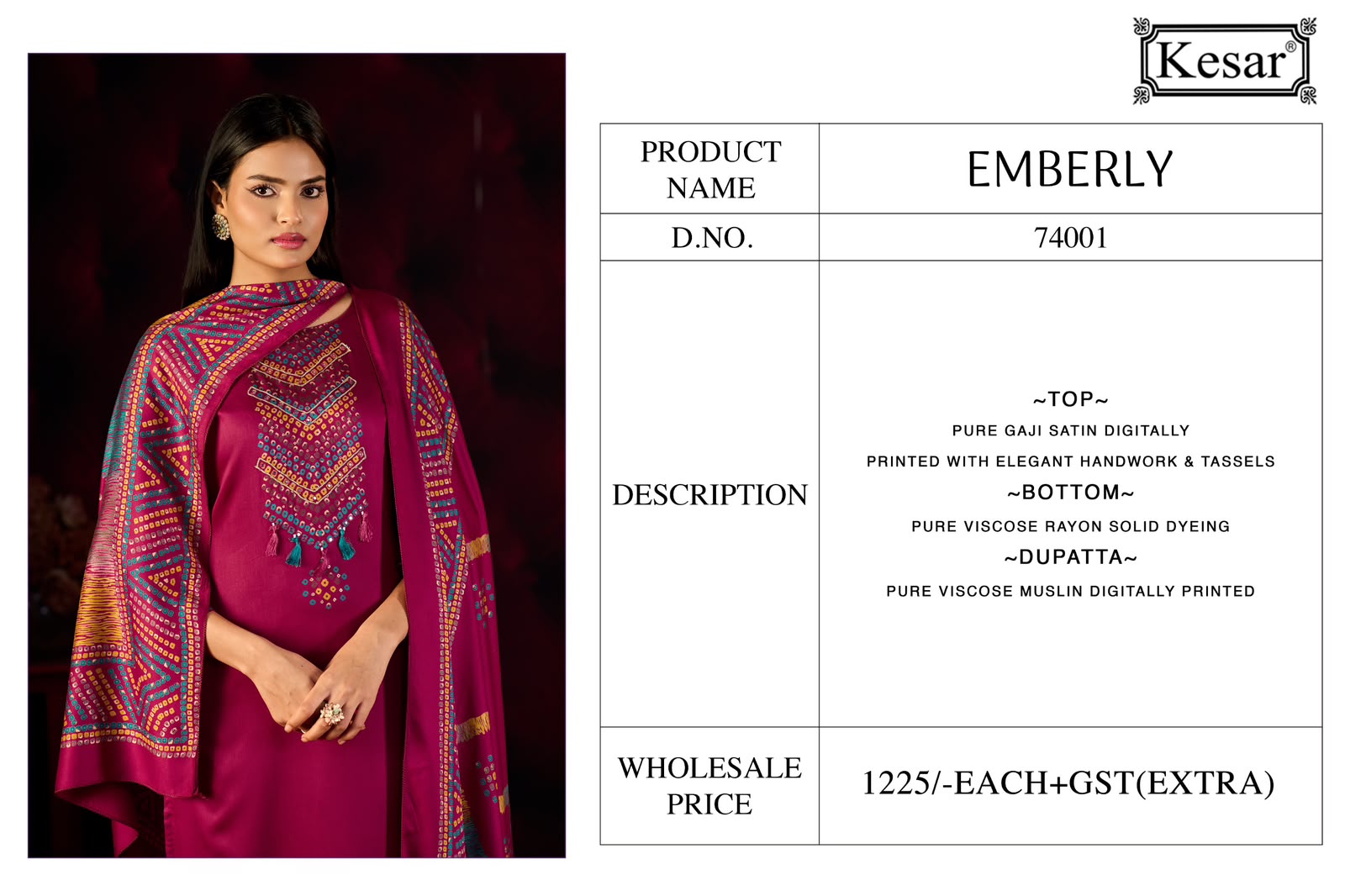 New Emberly Kesar Gaji Satin Karachi Salwar Suits Wholesaler
