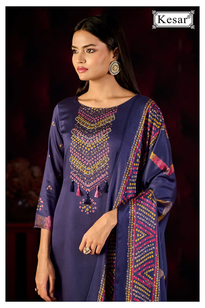 New Emberly Kesar Gaji Satin Karachi Salwar Suits Wholesaler