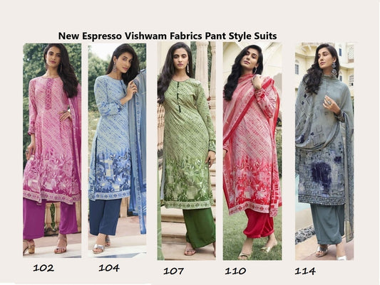 New Espresso Vishwam Fabrics Crape Pant Style Suits Supplier India