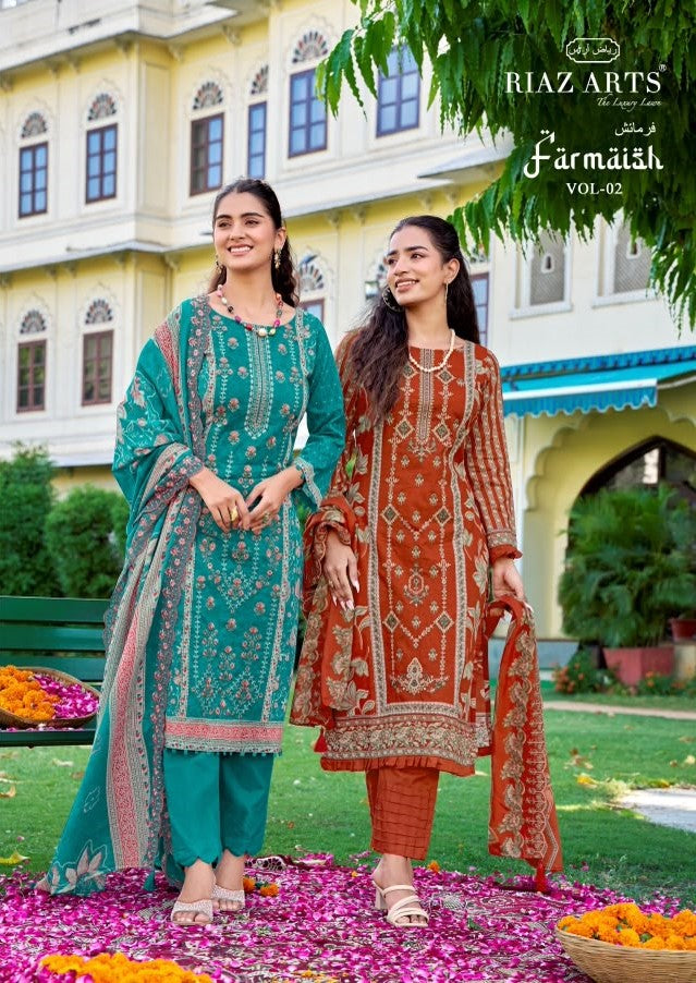 New Farmaish Vol 2 Riaz Art Lawn Cotton Karachi Salwar Suits Exporter Gujarat