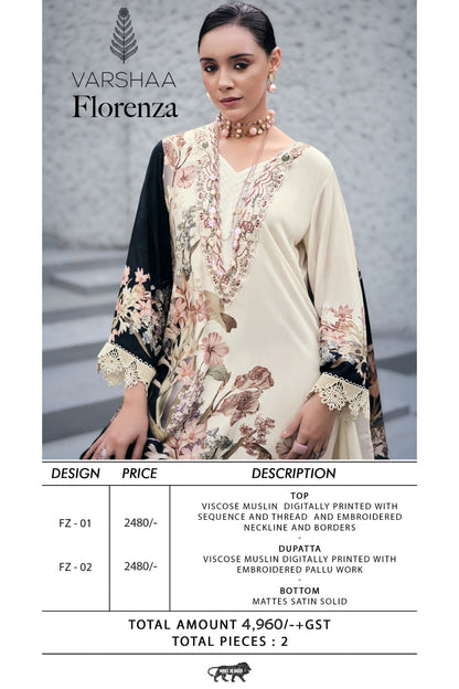 New Florenza Varshaa Viscose Muslin Pant Style Suits Supplier India