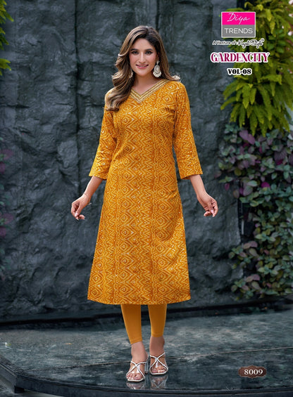 New Gardencity Vol 8 Diya Trends Rayon Long Straight Kurti Exporter Gujarat
