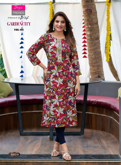 New Gardencity Vol 8 Diya Trends Rayon Long Straight Kurti Exporter Gujarat