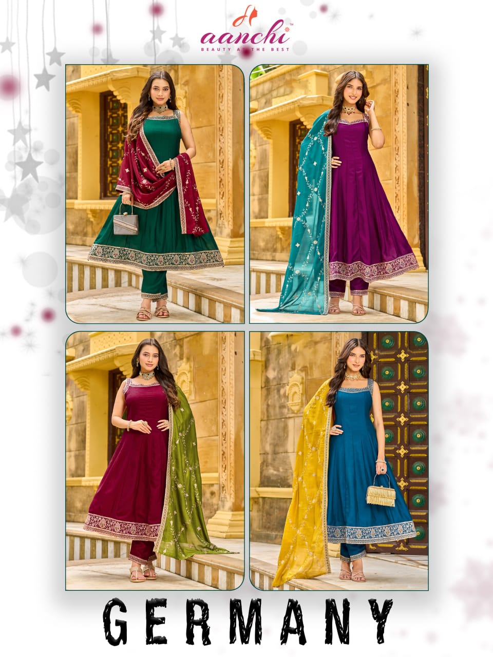 New Germany Aanchi Vichitra Silk Readymade Anarkali Suits Exporter Ahmedabad
