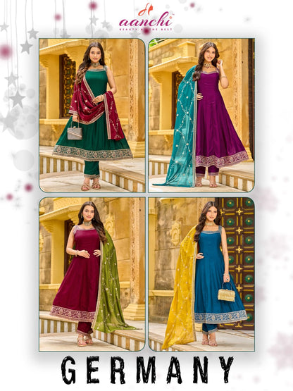 New Germany Aanchi Vichitra Silk Readymade Anarkali Suits Exporter Ahmedabad
